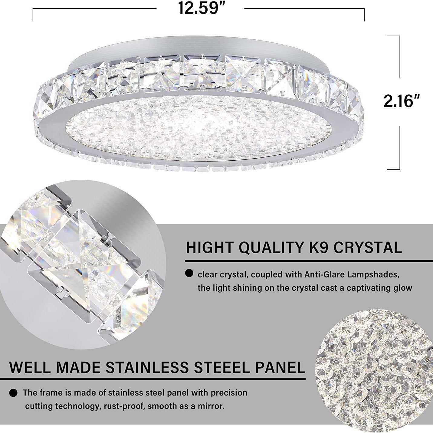 Ultra Thin LED Crystal Lamp Bedroom Ceiling Light